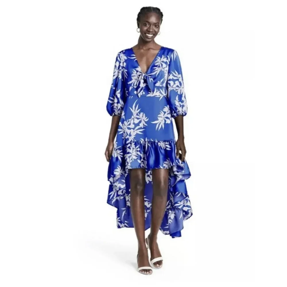 NWT ALEXIS for Target Blue Floral Tie-Front High-Low Dress Medium - Picture 15 of 16